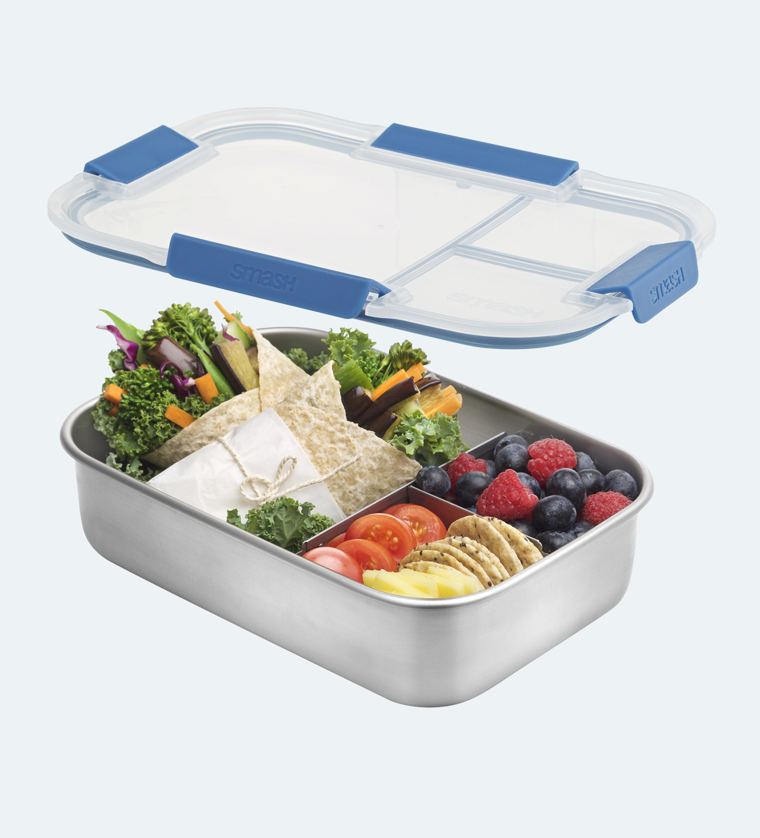 Microwave Safe Stainless Steel Lunch Box 1.3L - 3 Compartment - Blue ...